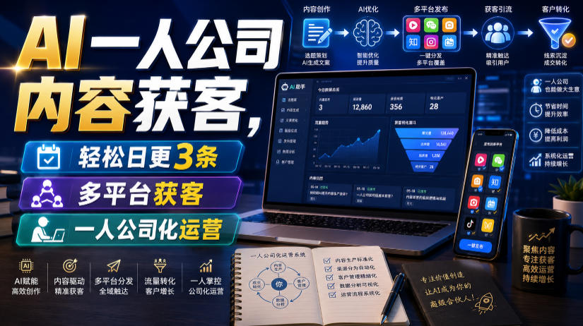 AI一人公司内容获客,轻松日更3条,多平台获客,一人公司化运营(更新)
