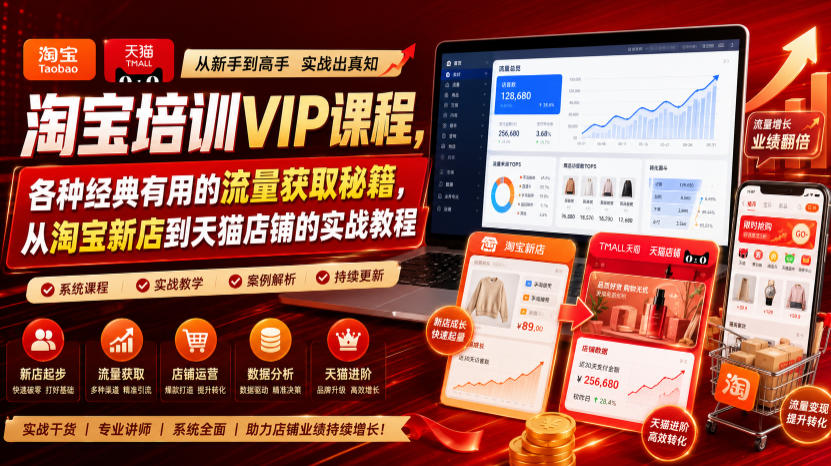 淘宝培训VIP课程,各种经典有用的流量获取秘籍,从淘宝新店到天猫店铺的实战教程(更新7月)