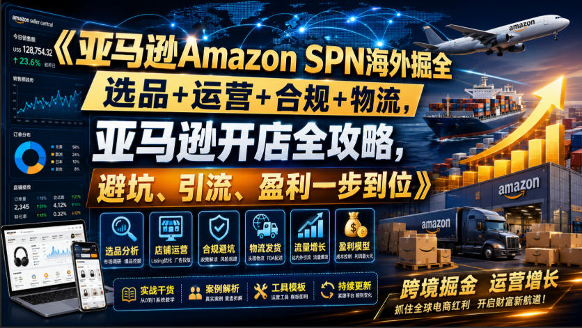 亚马逊Amazon SPN海外掘全,选品+运营+合规+物流,亚马逊开店全攻略,避坑、引流、盈利一步到位