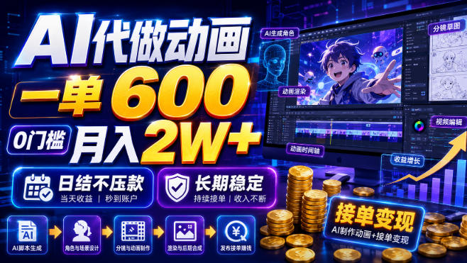 AI代做动画,一单600,0门槛月入2W+,日结不压款,长期稳定【揭秘】