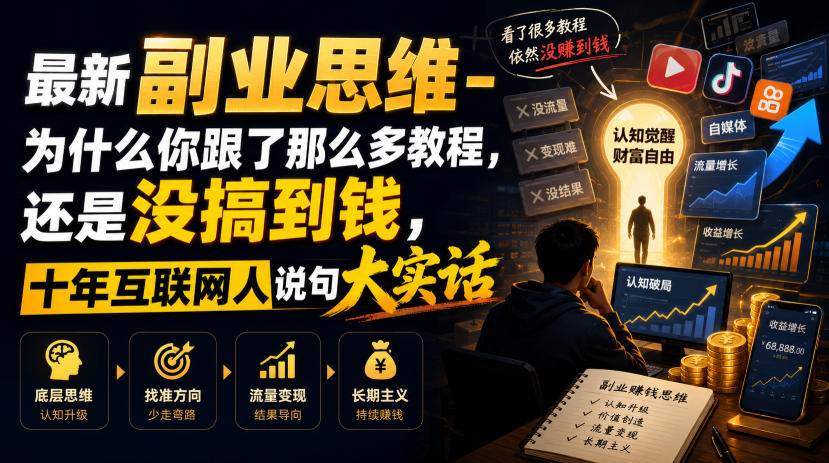 最新副业思维-为什么你跟了那么多教程,还是没搞到钱,十年互联网人说句大实话【揭秘】