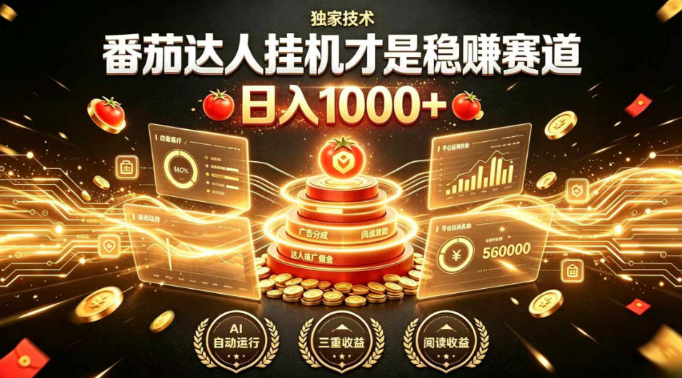 别再瞎找副业!番茄达人挂G才是稳賺赛道,日入1000+,全程傻瓜式操作,可矩阵放大【揭秘】