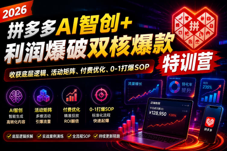 2026拼多多AI智创+利润爆破双核爆款特训营,收获底层逻辑、活动矩阵、付费优化、0-1打爆SOP(更新0727)
