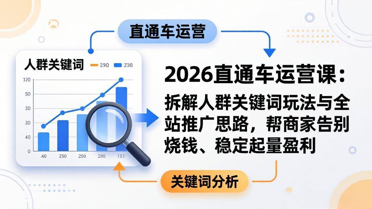 （17898期）2026直通车运营课：拆解人群关键词玩法与全站推广思路，帮商家告别烧钱、稳定起量盈利-航海圈