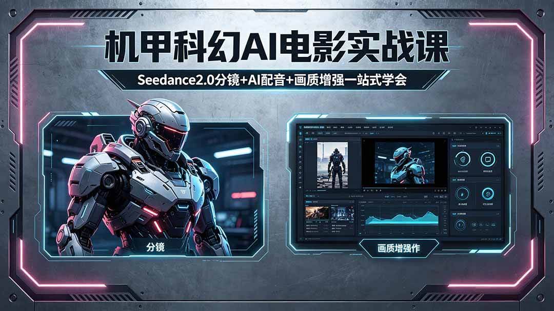 （18298期）机甲科幻 AI 电影实战课，Seedance2.0 分镜 + AI 配音 + 画质增强一站式学会-航海圈