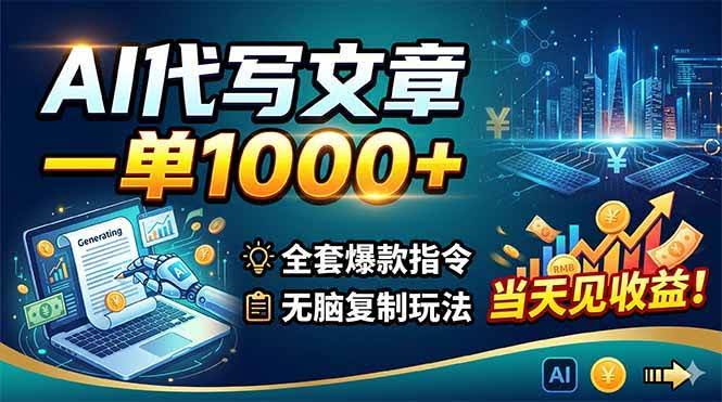 (18575期)AI代写文章,一单1000+,全套爆款指令+无脑复制玩法,当天见收益!-航海圈