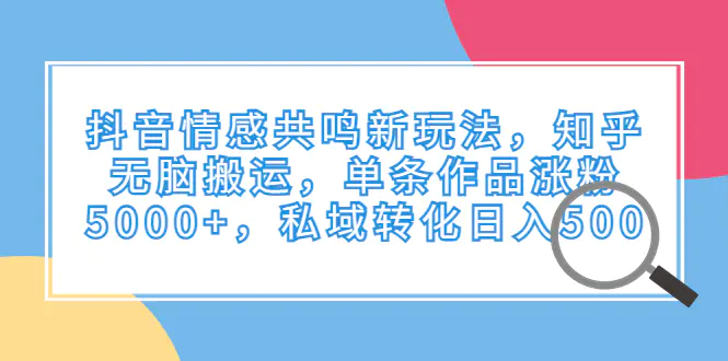 抖音情感共鸣新玩法，知乎无脑搬运，单条作品涨粉5000+，私域转化日入500