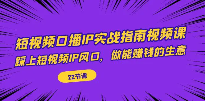 短视频口播IP实战指南视频课，踩上短视频IP风口，做能赚钱的生意（22节课）