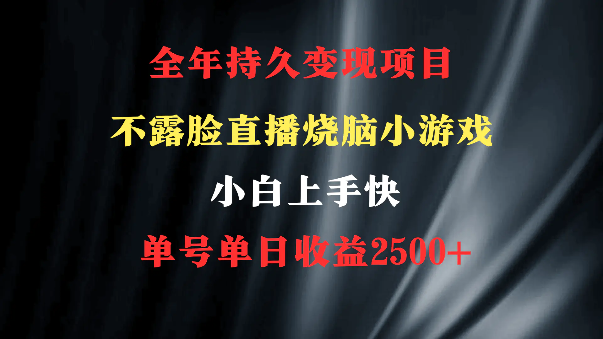 2024年 最优项目，烧脑小游戏不露脸直播 小白上手快 无门槛 一天收益2500+