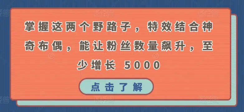 掌握这两个野路子，特效结合神奇布偶，能让粉丝数量飙升，至少增长 5000【揭秘】