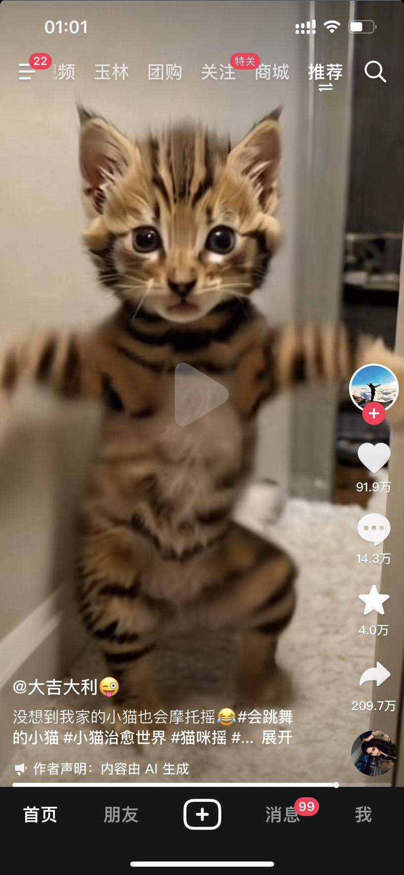 近期的一个视频，AI小猫跳摩托..情报-航海圈