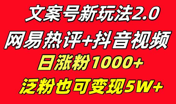 文案号新玩法 网易热评 抖音文案 一天涨粉1000  多种变现模式 泛粉也可变现