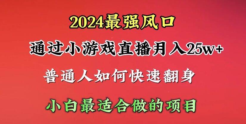 2024年最强风口，通过小游戏直播月入25w+单日收益5000+小白最适合做的项目