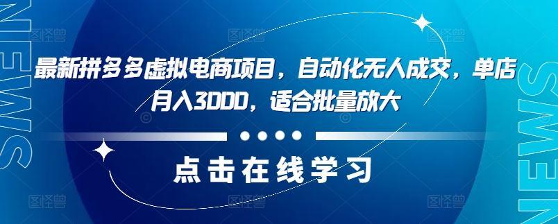 最新拼多多虚拟电商项目，自动化无人成交，单店月入3000，适合批量放大-航海圈