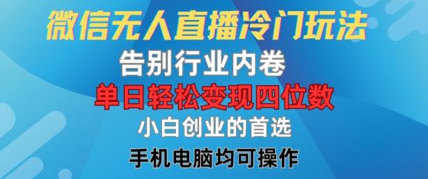 微信无人直播冷门玩法，告别行业内卷，单日轻松变现四位数，小白的创业首选-航海圈