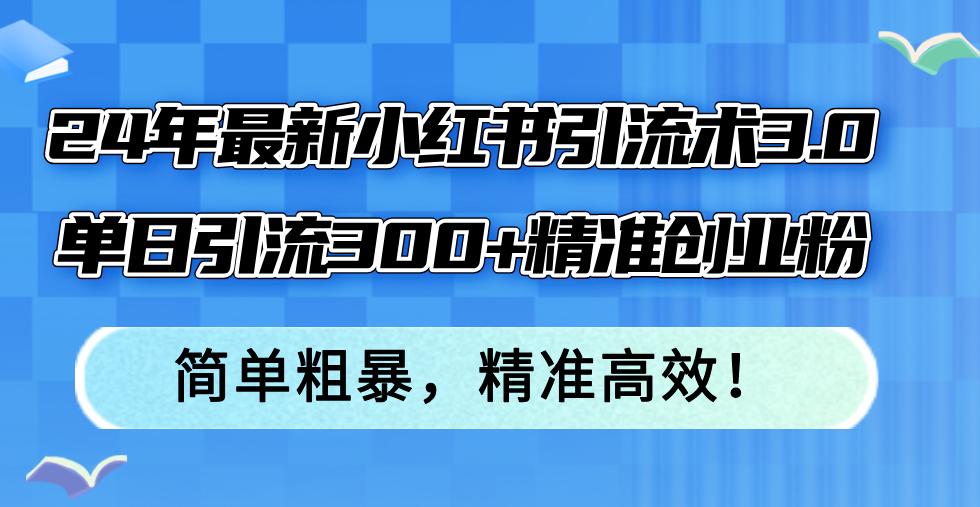 24年最新小红书引流术3.0，单日引流300+精准创业粉，简单粗暴，精准高效！-航海圈