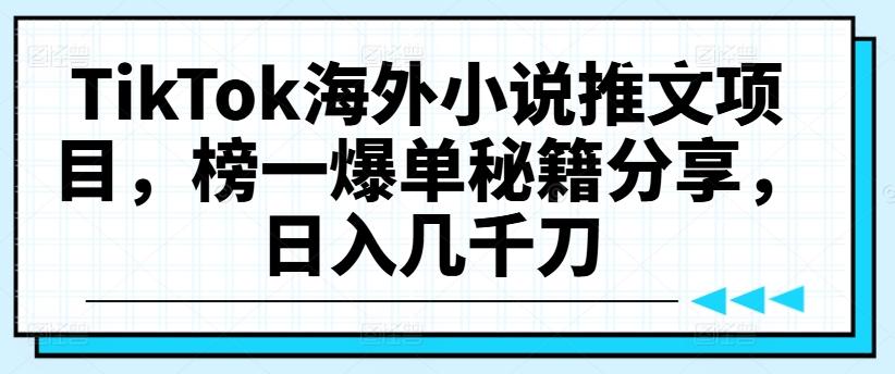 TikTok海外小说推文项目，榜一爆单秘籍分享，日入几千刀-航海圈