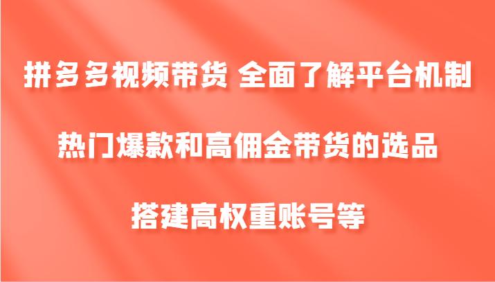 拼多多视频带货 全面了解平台机制、热门爆款和高佣金带货的选品，搭建高权重账号等-航海圈