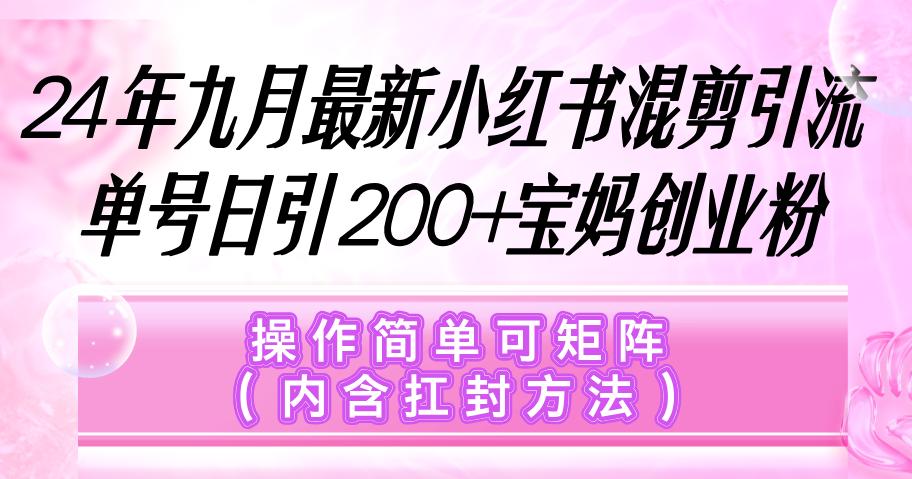 小红书混剪引流，单号日引200+宝妈创业粉，操作简单可矩阵（内含扛封…-航海圈