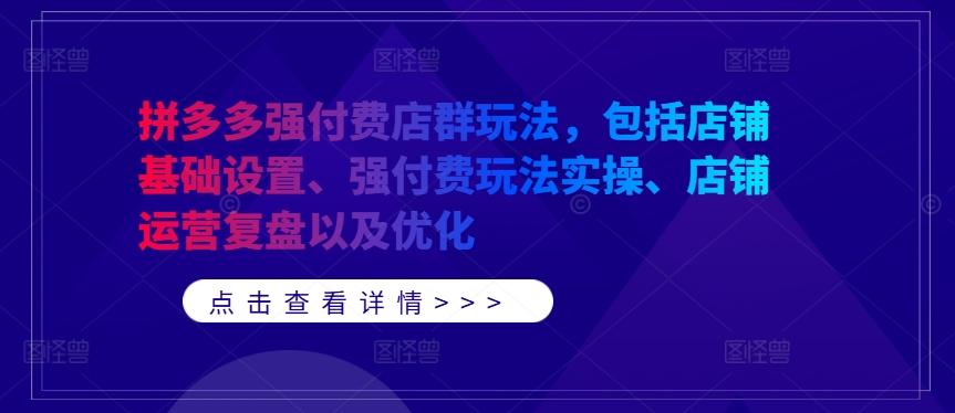 拼多多强付费店群玩法，包括店铺基础设置、强付费玩法实操、店铺运营复盘以及优化-航海圈