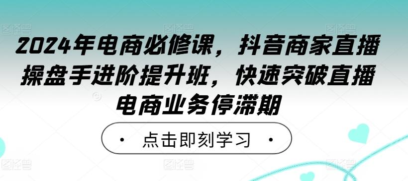 2024年电商必修课，抖音商家直播操盘手进阶提升班，快速突破直播电商业务停滞期-航海圈