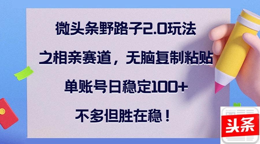 微头条野路子2.0玩法之相亲赛道，无脑复制粘贴，单账号日稳定100+，不…-航海圈