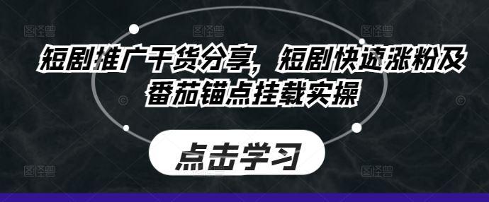 短剧推广干货分享，短剧快速涨粉及番茄锚点挂载实操-航海圈