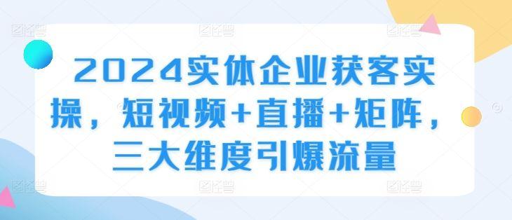 2024实体企业获客实操，短视频+直播+矩阵，三大维度引爆流量-航海圈