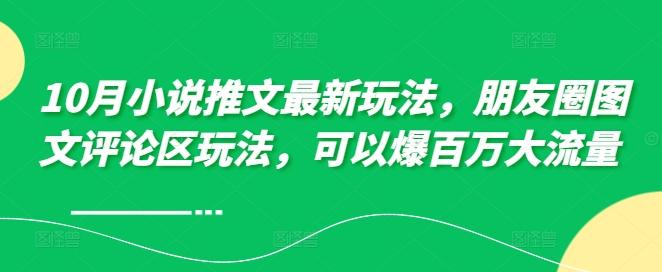 10月小说推文最新玩法，朋友圈图文评论区玩法，可以爆百万大流量-航海圈