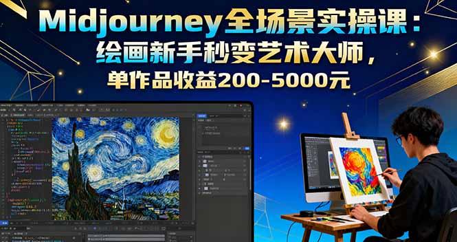Midjourney全场景实操课：绘画新手秒变艺术大师，单作品收益200-5000元-航海圈