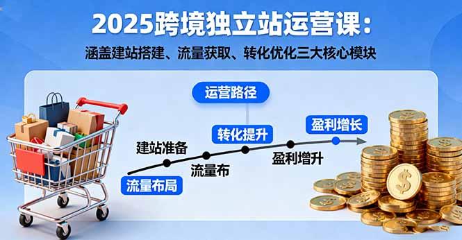 2025跨境独立站运营课：涵盖建站搭建、流量获取、转化优化三大核心模块-航海圈