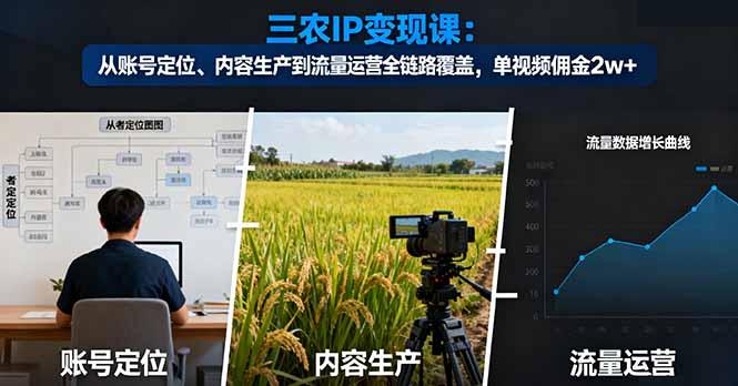 三农IP变现课：从账号定位、内容生产到流量运营全链路覆盖，单视频佣金2w+-航海圈