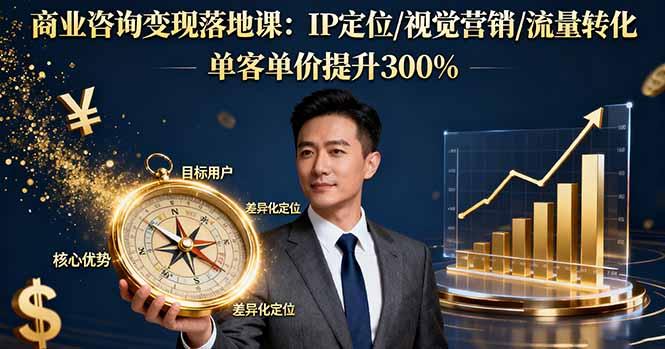 商业咨询变现落地课：IP定位/视觉营销/流量转化，单客单价提升300%-航海圈