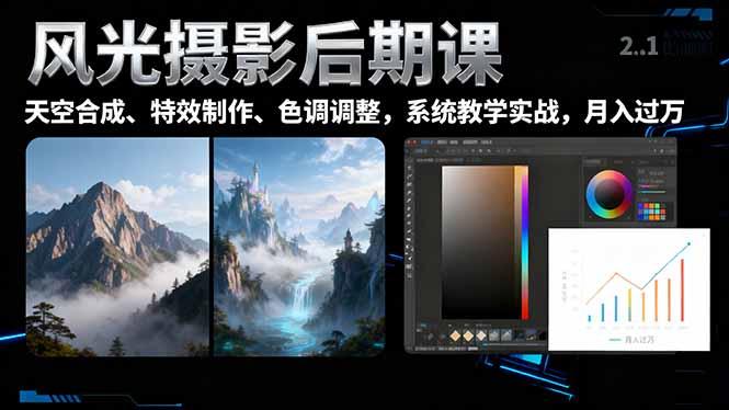 风光摄影后期课，一键换天空合成、特效制作、色调调整，月入过万-航海圈