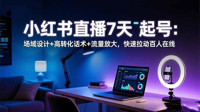 小红书直播7天起号：场域设计+高转化话术+流量放大，快速拉动百人在线-航海圈