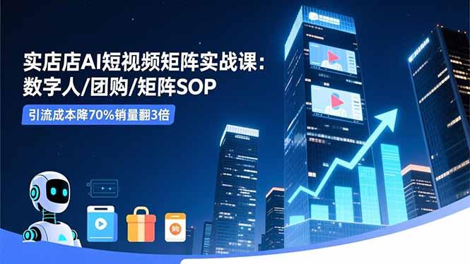 实体店AI短视频矩阵实战课：数字人/团购/矩阵SOP，引流成本降70%销量翻3倍-航海圈