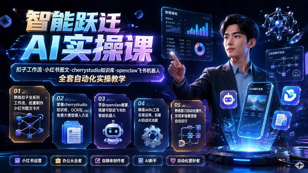（19653期）智能跃迁 AI实操课｜扣子工作流小红书图文搭建，cherrystudio知识库openclaw飞书机器人全套自动化实操教学-航海圈