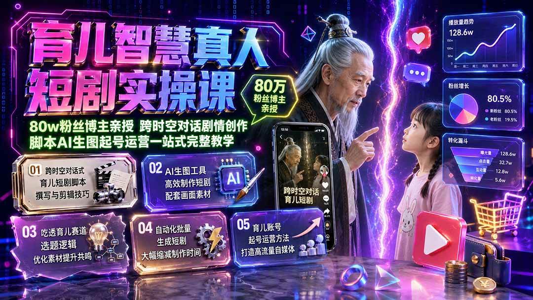 （19663期）育儿智慧真人短剧实操课｜80w粉丝博主亲授，跨时空对话剧情创作，脚本AI生图起号运营一站式完整教学-航海圈