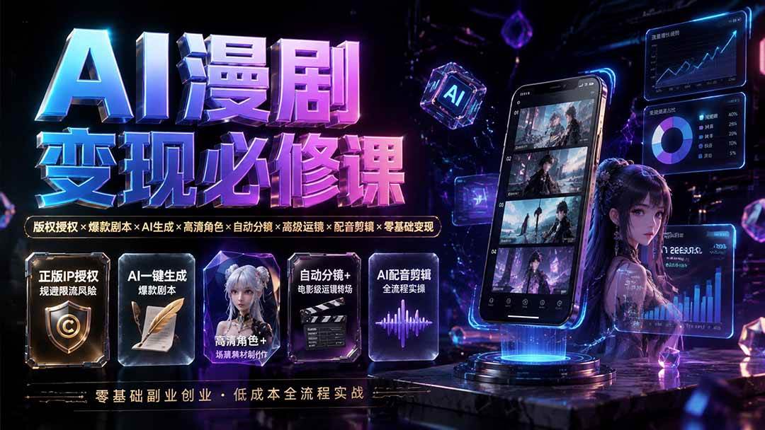 （19664期）AI漫剧变现必修课：版权授权×爆款剧本×AI生成×高清角色×自动分镜×高级运镜×配音剪辑×零基础变现-航海圈