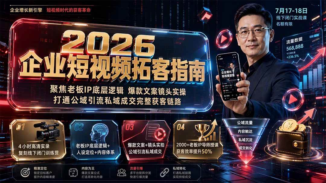 （19667期）2026企业短视频拓客指南：聚焦老板IP底层逻辑，爆款文案镜头实操，打通公域引流私域成交完整获客链路-航海圈