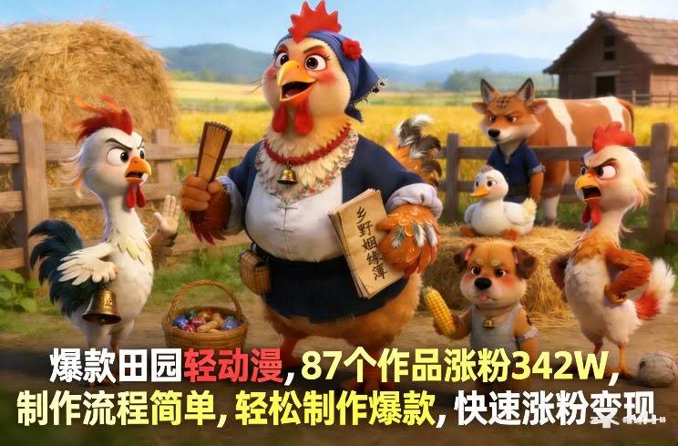 爆款田园轻动漫，87个作品涨粉342W，制作流程简单，轻松制作爆款，快速涨粉变现-航海圈