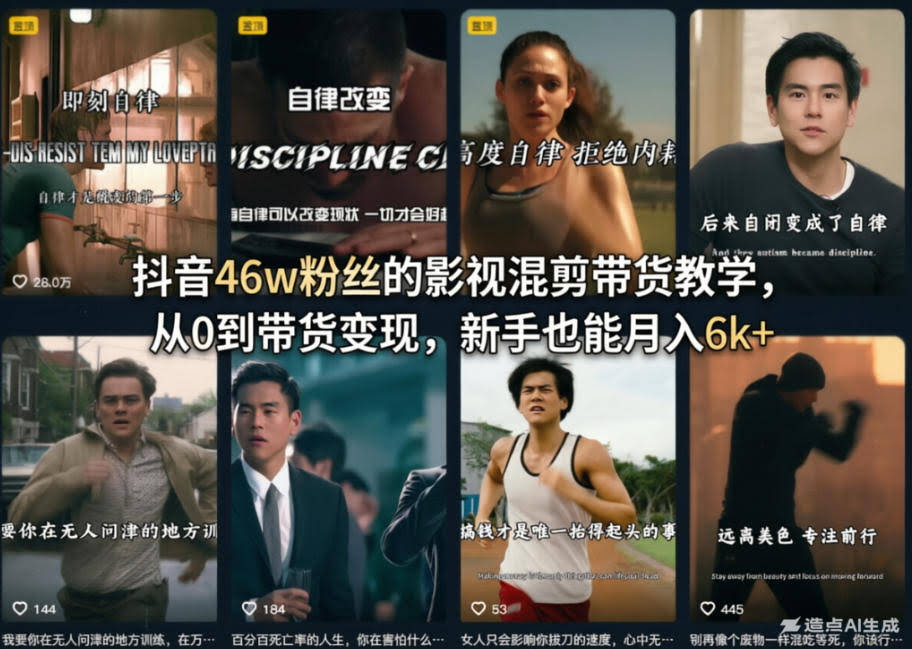 抖音46w粉丝的影视混剪带货教学，从0到带货变现，新手也能月入6k+-航海圈