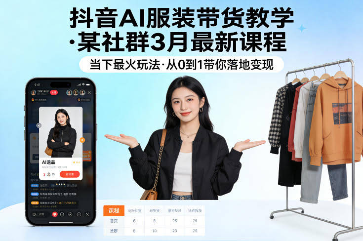 抖音AI服装带货教学，某社群3月最新课程，当下最火玩法，从0到1带你落地变现-航海圈