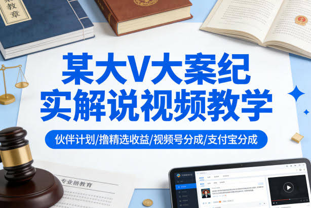 某大V大案纪实解说视频教学,可做伙伴计划、撸精选收益,视频号和支付宝分成计划均可-航海圈