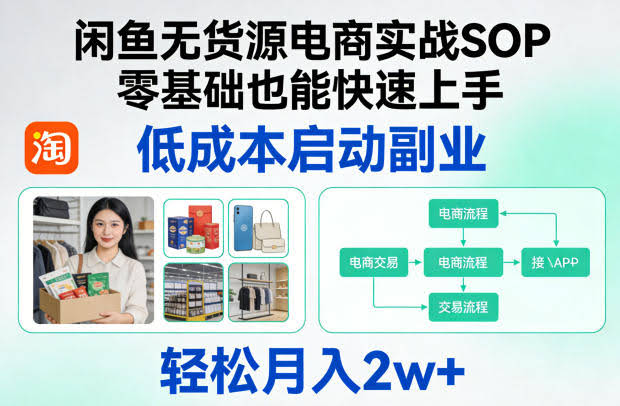 闲鱼无货源电商实战SOP,零基础也能快速上手,低成本启动副业,轻松月入2w+-航海圈