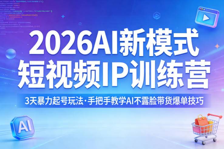 2026AI新模式短视频IP训练营，3天暴力起号玩法，手把手教学AI不露脸带货爆单技巧-航海圈