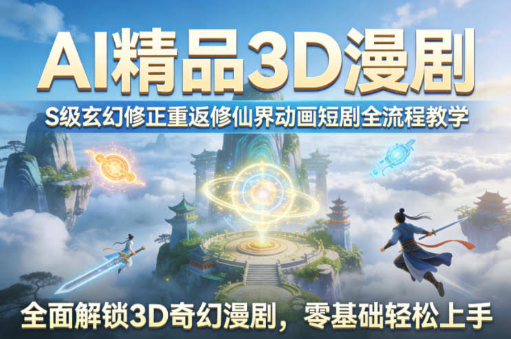 AI精品3D漫剧S级玄幻修正重返修仙界动画短剧全流程教学，全面解锁3D奇幻漫剧，零基础轻松上手-航海圈