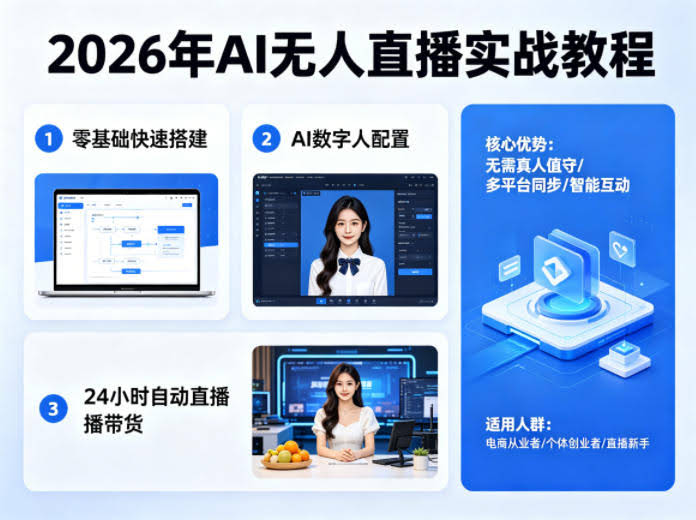 2026年AI无人直播实战教程，零基础也能快速搭建AI数字人无人直播间，实现24小时自动直播带货-航海圈