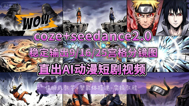 [COZE搭建教学]COZE+即梦Seedance 2.0稳定输出9-16-25宫格分镜图直出AI漫剧视频-航海圈
