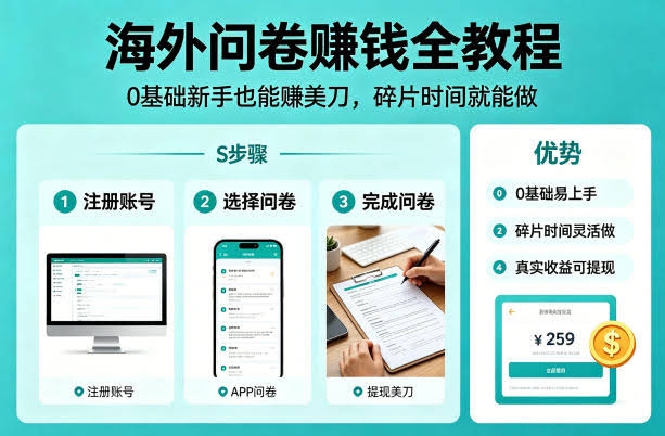 海外问卷賺钱全教程，0基础新手也能賺美刀，碎片时间就能做-航海圈